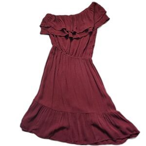 NWT Mossimo Supply Co. Burgundy One-shoulder Ruffle Dress, XS